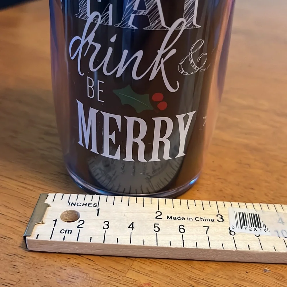 Holiday Black & White Chic Travel mug “eat drink be merry” Snowflakes & Holly